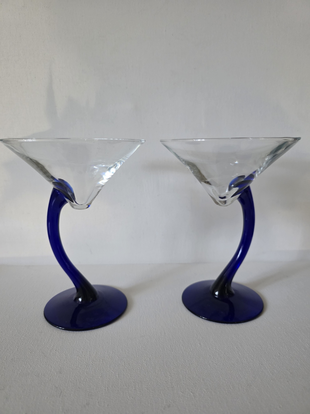 Vintage Libbey Bruvura Set of Two Cobalt Blue Stem Martini Glasses